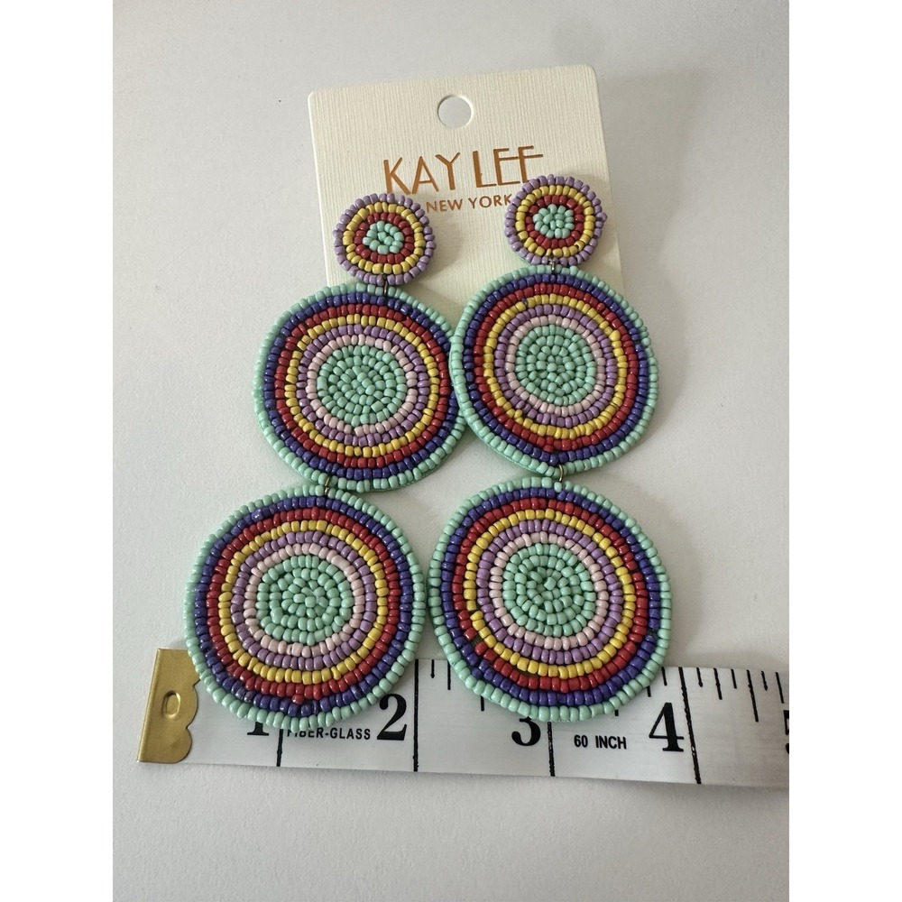 Kay Lee New‎ York Pierced Earrings Bead Boho Geometric Drop Dangle Statement New - Picture 4 of 5